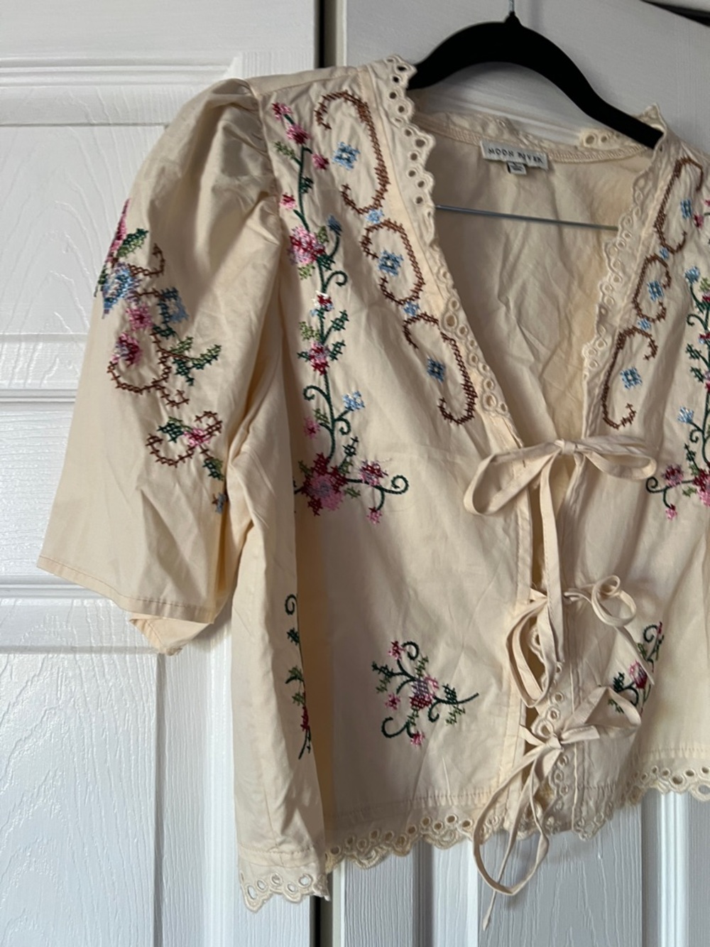 Moon River Cream Embroidered Midi Skirt & Top Set - Floral Detail - Picture 6 of 14